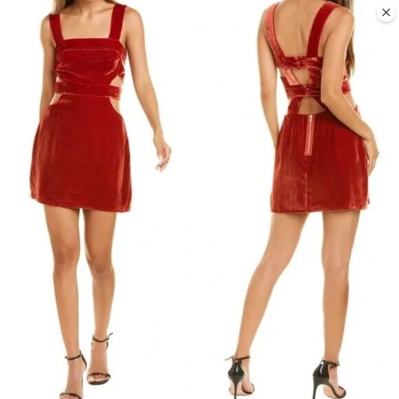For Love & Lemons Velvet Kate Overall Dress in Rustic Red Large - Picture 1 of 13